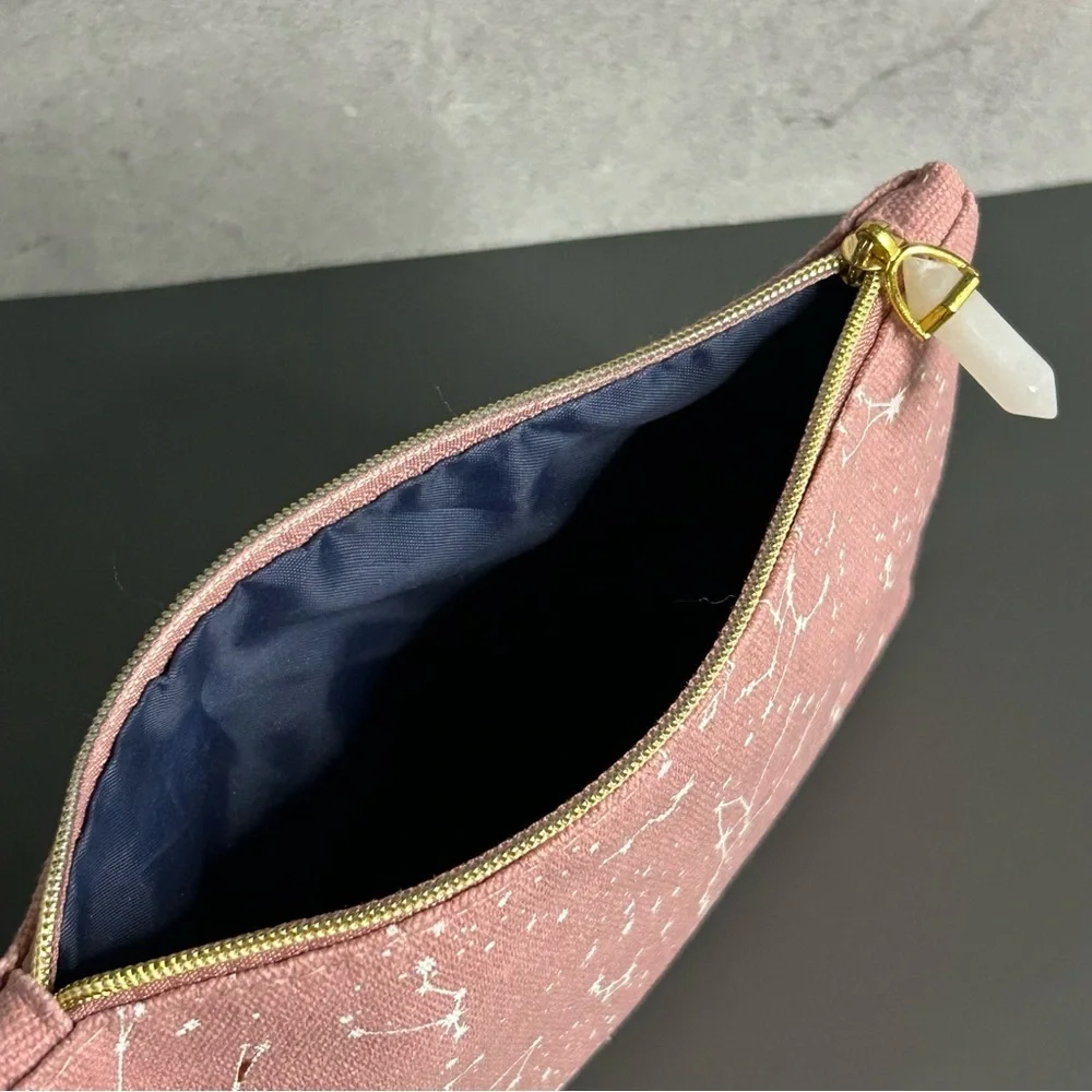 Ipsy Pink Constellation Cosmetic Bag with Crystal Pull Accent